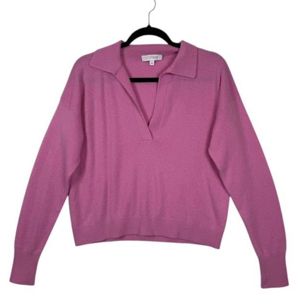 INTERMIX 100% Cashmere V-Neck‎ Sweater Collared Bright Pink Size Small